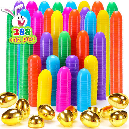 NEWBEA 288 Easter Eggs -2.36" Bright Colors Plastic Easter Eggs Empty Include 18 Golden Eggs Perfect for Eggs Hunt, Easter Basket Stuffers, Party Favors
