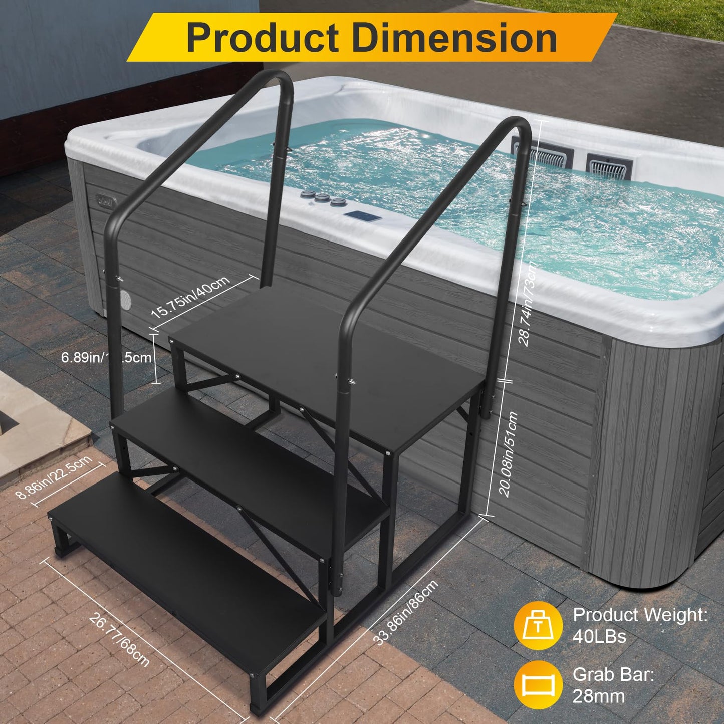 TOCRETOARE RV Steps with Handrail, Hot Tub Steps with Handrail, Portable Stairs Steps for 5th Wheel RV, Mobile Home Stairs Outdoor RV Step (3 Steps with 2 Handrails)