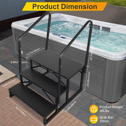 TOCRETOARE RV Steps with Handrail, Hot Tub Steps with Handrail, Portable Stairs Steps for 5th Wheel RV, Mobile Home Stairs Outdoor RV Step (3 Steps with 2 Handrails)
