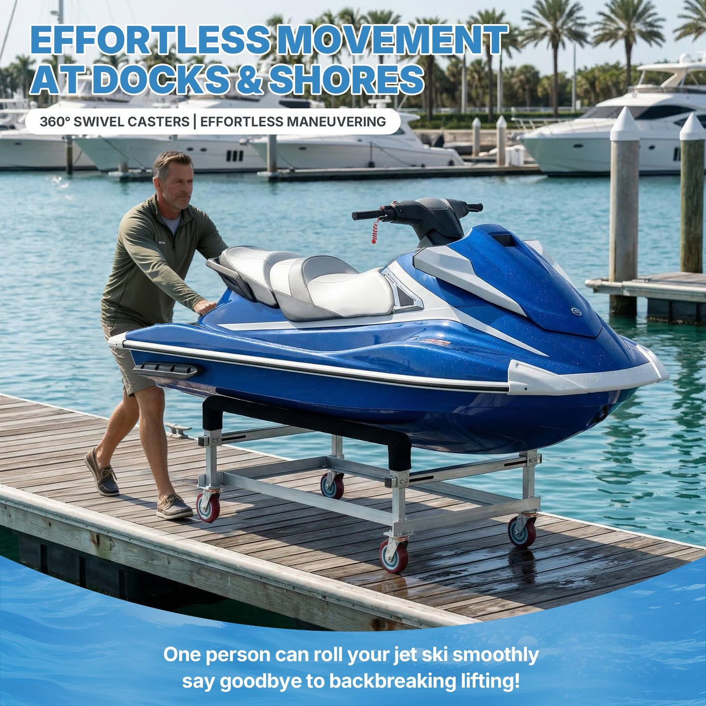 Chonway 2000lbs Load Capacity Watercraft PWC Dolly Jet Ski Dolly, Galvanized Steel Pontoon Boat Storage Stands Trailer Cart with 4 Casters & Bunk Carpet, Boat Trailer Dolly for Kayak Cart, Speedboats