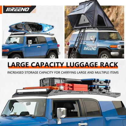 IIIREENO Overland Roof Rack Platform for Toyota FJ Cruiser 2007–2016, Heavy Duty Aluminum Roof Rack, 1000 lbs Static / 500 lbs Dynamic Load, LED Light Bar Compatible, No-Drill Installation