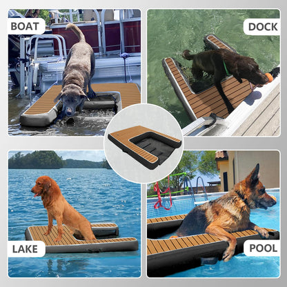 Inflatable Dock Platform for Dog, Large Dog Float Floating Ladder Up to 220 lbs Dogs Water Ramp, Non-Slip PVC with Boat Ramp for Pool, Dock, & Lake