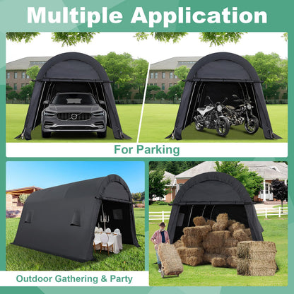 COBIZI Carport 10x15 Heavy Duty Portable Garage Storage Shelter Shed with All-Steel Metal Frame & Vents, Anti-Snow Waterproof Round Style Outdoor Storage Shed for Car, Truck, Boat, Patio Furniture