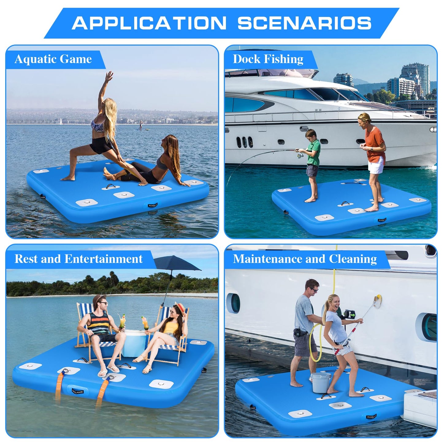 ROMELANDS Inflatable Floating Dock, Swim Platform Floating Island Raft, Large Air Mat Inflatable Water Pad with None-Slip Surface for Lake Pool Beach Ocean