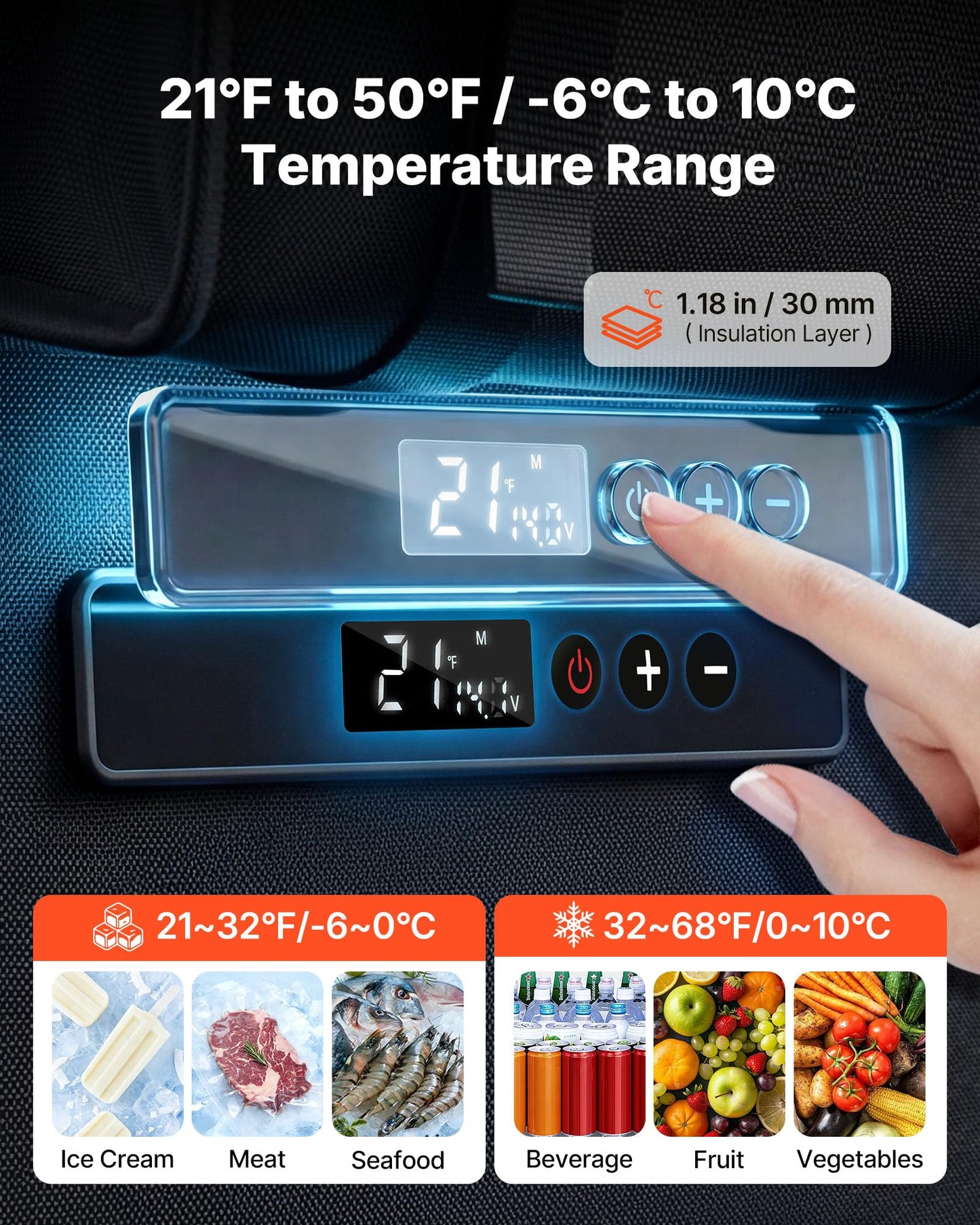 VEVOR 12 Volt Refrigerator, 13.7 QT/ 13L Car Fridge, Portable Electric Freezer Compressor, 12V/24V DC, 21℉ to 50℉/ -6℃ to 10℃, for Truck Van RV SUV Boat Travel Camping Road Trips