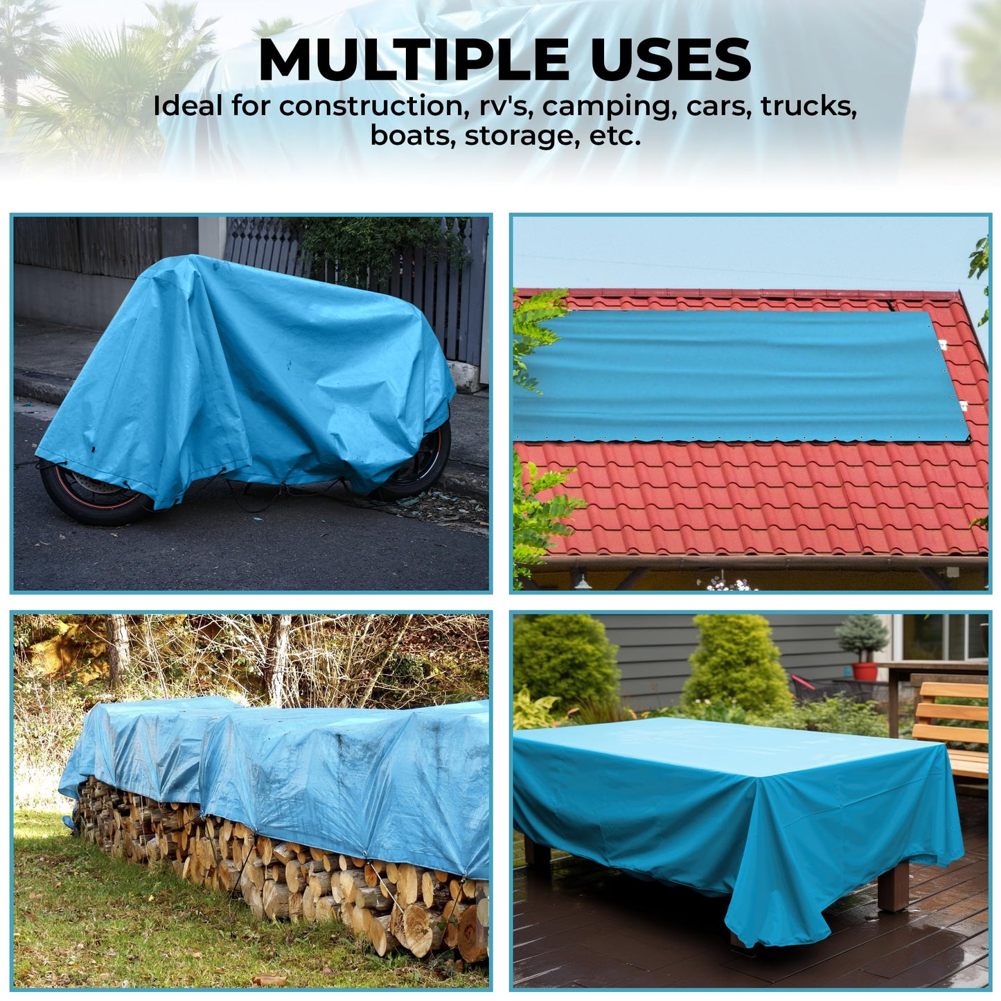 Heavy Duty Tarp Bundle - 2 Sizes - 20x30' and 20x40' - Waterproof, Multipurpose for Camping, Pools, Tent, Boat, RV, Cars