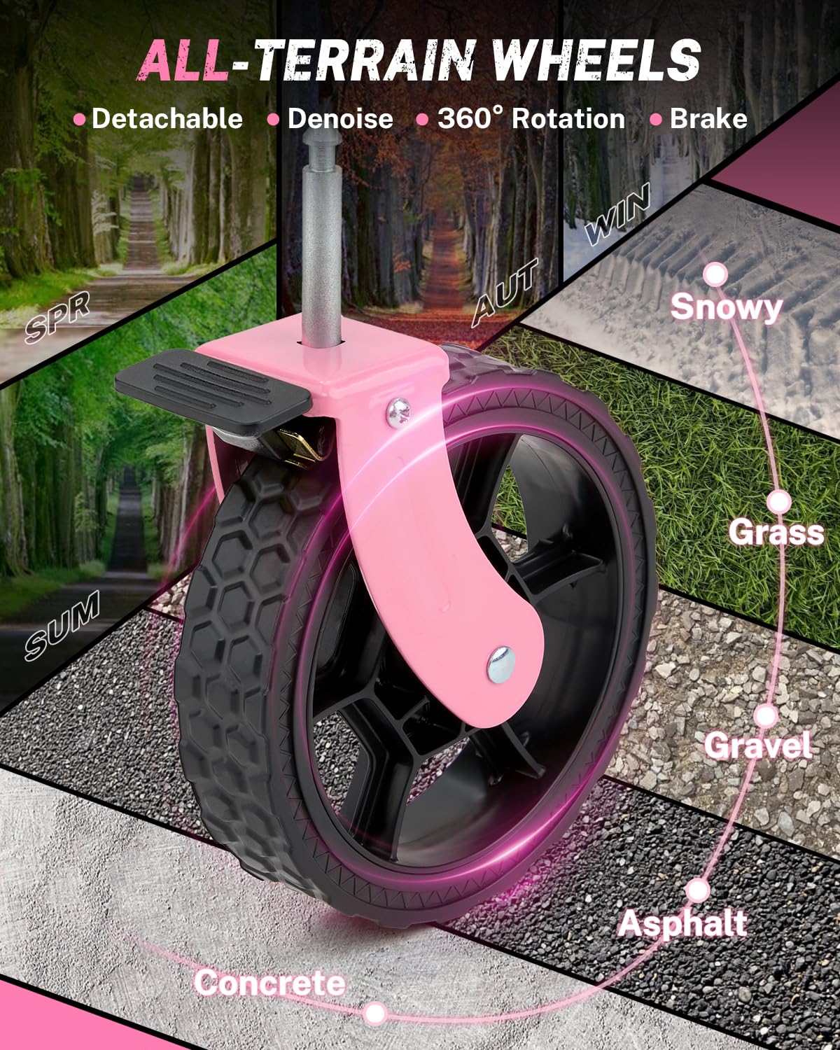Gonex 38''L Collapsible Foldable Wagon Cart with 360lbs Weight Capacity,220L Folding Utility Garden Cart with Detachable Wheels for Grocery Sports Shopping Camping - Pink