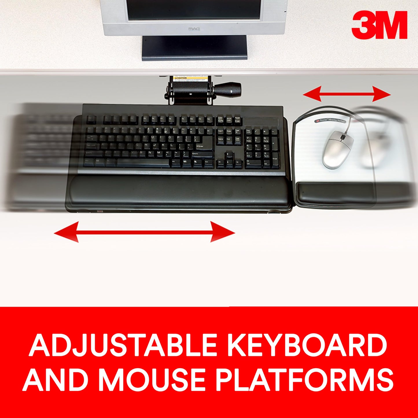 3M Sit/Stand Easy Adjust Keyboard Tray with Adjustable Keyboard andMouse Platform, 23 in Track