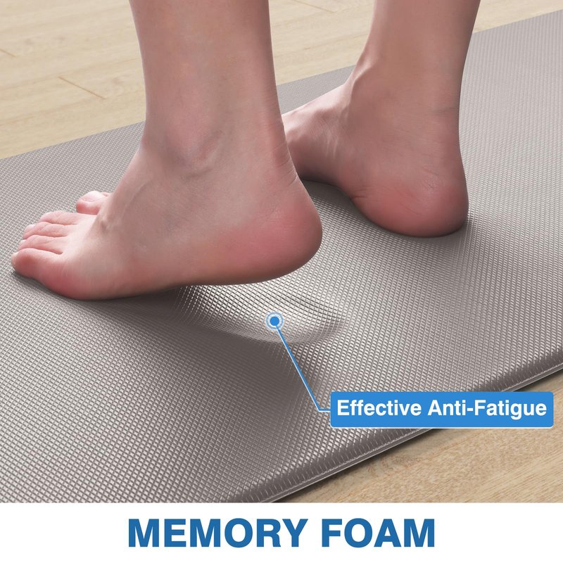 StepRite Kitchen Mats, 2PCS Kitchen Rugs, Cushioned Anti Fatigue Kitchen Mats for Floor, Non-Slip Standing Desk Mat, Waterproof Kitchen Rug Set for Kitchen, 20" x 32"+20" x 48"-0.4 inch Thick, Khaki