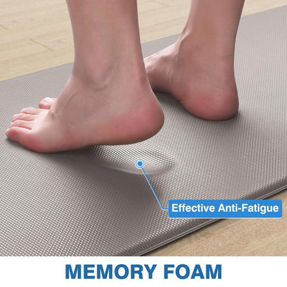 StepRite Kitchen Mats, 2PCS Kitchen Rugs, Cushioned Anti Fatigue Kitchen Mats for Floor, Non-Slip Standing Desk Mat, Waterproof Kitchen Rug Set for Kitchen, 20" x 32"+20" x 48"-0.4 inch Thick, Khaki