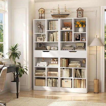 Armocity 8-Tier Tall Bookshelf with Drawer, 73.6" Narrow Freestanding Bookcase, Space-Saving Wood Display Shelves Storage for Living Room, Home Office Bedroom, White