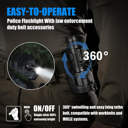 HiFOL M30 Tactical Flashlight-3300 High Lumen Duty Belt Flashlight for Law Enforcement,Police EDC Flashlights with Holster Tactical Gear