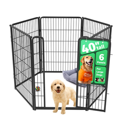 FXW Homeplus Unleashed Indoor Dog Playpen - Stress-Free and Safe Play, Heavy Duty 40 Inch 6 Panels Dog Pen for Medium and Large Dogs, Black│Patented