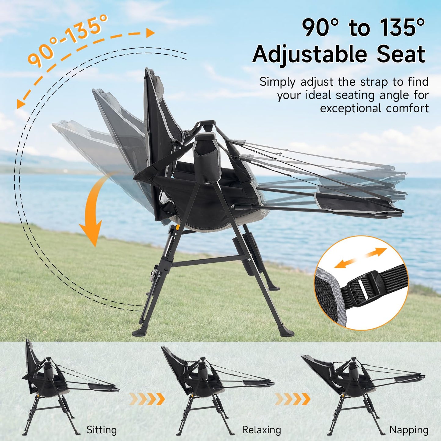 Dovov Hammock Camping Chair with Removable Footrest, 400lbs Heavy Duty Portable Swing Chair Outdoor with Adjustable Back, Foldable Camping Chair with Headrest and Cup Holder for Camping, Patio, Lawn