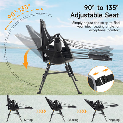 Dovov Hammock Camping Chair with Removable Footrest, 400lbs Heavy Duty Portable Swing Chair Outdoor with Adjustable Back, Foldable Camping Chair with Headrest and Cup Holder for Camping, Patio, Lawn
