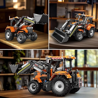 Reobrix Loading Tractor Building Blocks Sets for Adults Remote Control Bulldozer Building Model Kit Excavator Engineering Building Toys for Adult (22024)