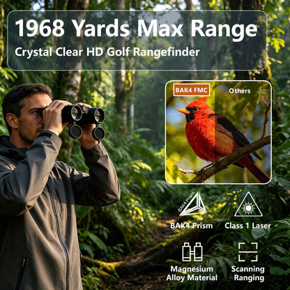 DINGSHIWEI Rangefinder Binoculars for Hunting, 1968 Yards Laser Rangefinder, 10x42 HD Optics, Fast 0.15s IP65 Waterproof ±0.5m for Golf, Bird Watching, Outdoor, Black