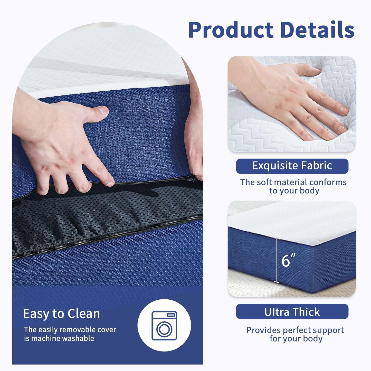 CYMULA Folding Mattress Single Size,6 inch Memory Foam Tri Portable Trifold Mattress Topper Single with Breathable & Washable Cover, Foldable Sofa for Camping(25"×75"×6")