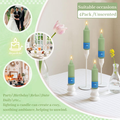 Unscented Dripless Taper Candles Light Green 5INCH Smokeless Short Taper Candlesticks for Dinner Weddings Birthday Party Home Décor