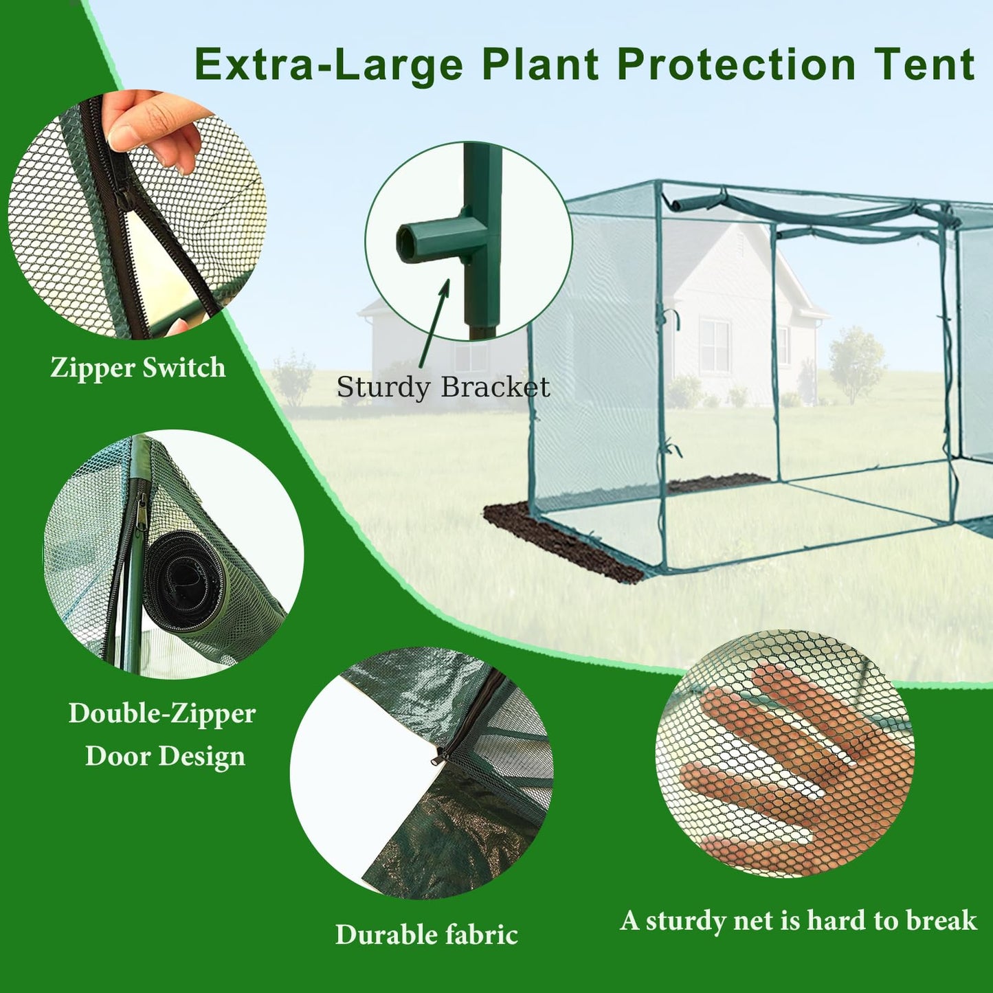 timiland Crop Cage Large Size Plant Protection Tent 6.5'x10' with 2 Zippered Doors, Steel Frame,Easy to Install ,for Garden, Vegetables Flowers Fruits Herbs(Light Green)
