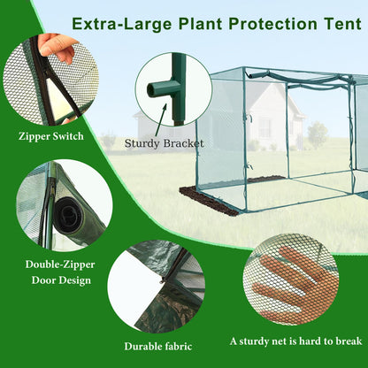 timiland Crop Cage Large Size Plant Protection Tent 6.5'x10' with 2 Zippered Doors, Steel Frame,Easy to Install ,for Garden, Vegetables Flowers Fruits Herbs(Light Green)