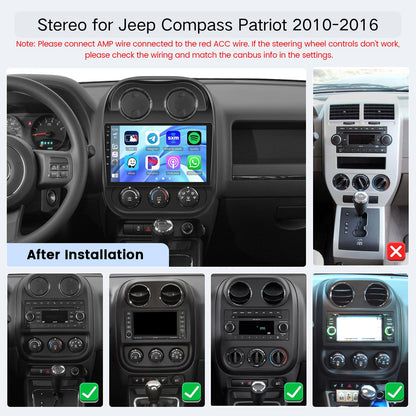 [4 Core 64G] for Jeep Compass Patriot 2010-2016 Android 15 Car Stereo, 10.1" Touchscreen Compass Patriot Car Radio Wireless Carplay Android Auto Mirror Link GPS WiFi Bluetooth FM/EQ SWC Backup Cam Mic