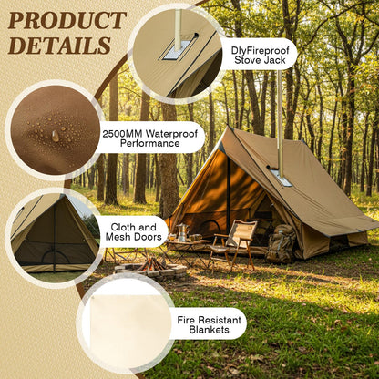 Soulchen Hot Tent with Stove Jack for 2-3 Person Camping, Waterproof Lightweight Bushcraft Tent for Hiking, Backpacking, Outdoor Fishing & Shelter with Poles Stakes & Fireproof Mat
