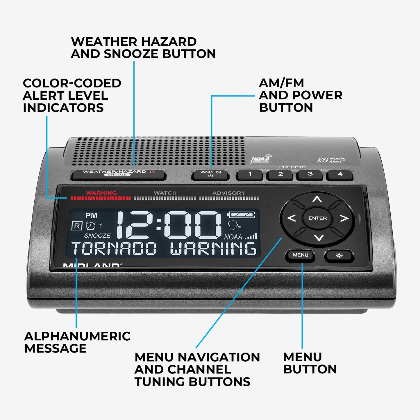 Midland Deluxe Home and Travel Emergency Radio - NOAA Weather Alert Scanner, Flashlight, Alarm Clock and AM/FM