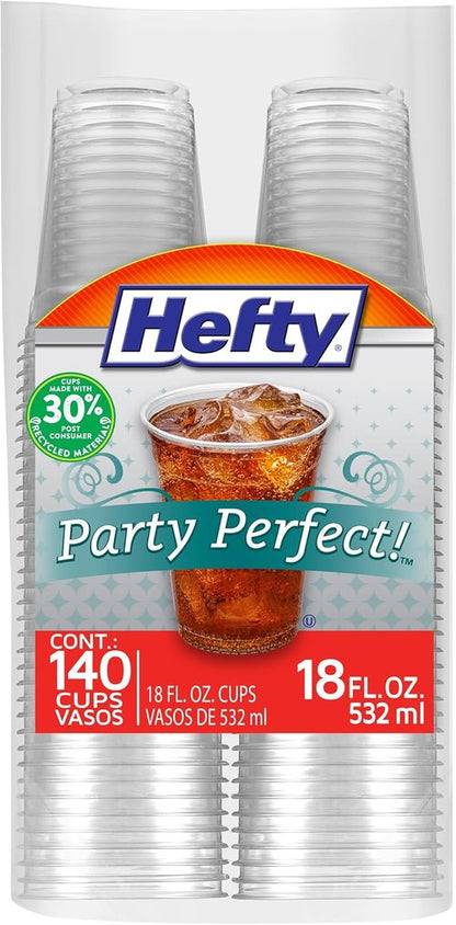 Hefty Clear Plastic Party Cups - 18 Ounce, 140 Count | Ideal for Events and Gatherings
