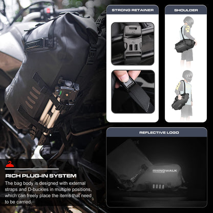 Rhinowalk Motorcycle Saddlebags 28L(14L*2) Waterproof Motorbike Side Bags, Travel Luggage Panniers with Shoulder Strap for Adventure & Sport Motorcycle Racks, 1 Pair