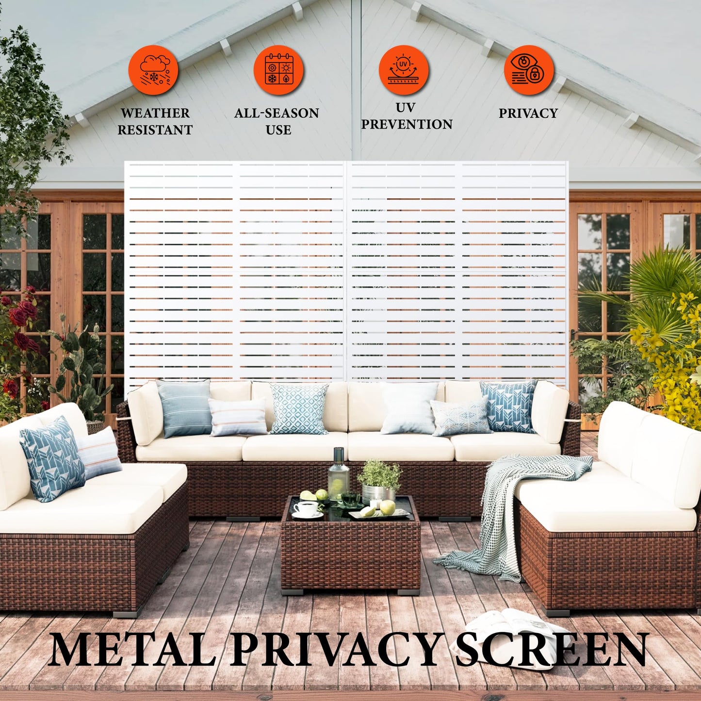 GarveeLife Metal Privacy Screen 72" h x 47" w, Outdoor Privacy Screens and Panels, Freestanding Decorative Fence for Patio Lawn Garden Deck Balcony, 3-Panel with Stand