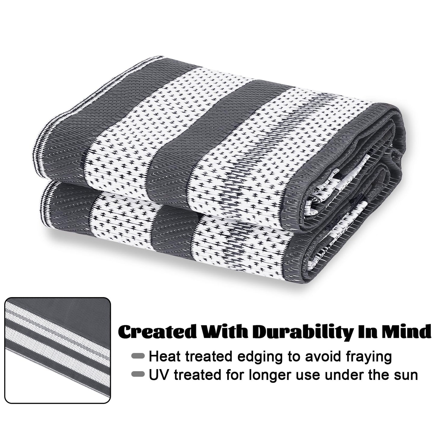 GlowSol Outdoor Rug 9x18 Waterproof Outdoor Plastic Straw Rug, Lightweight Portable Outside Solid Carpets Reversible Plastic Straw Patio Rug for RV Camping Picnic Beach Backyard Deck,Grey