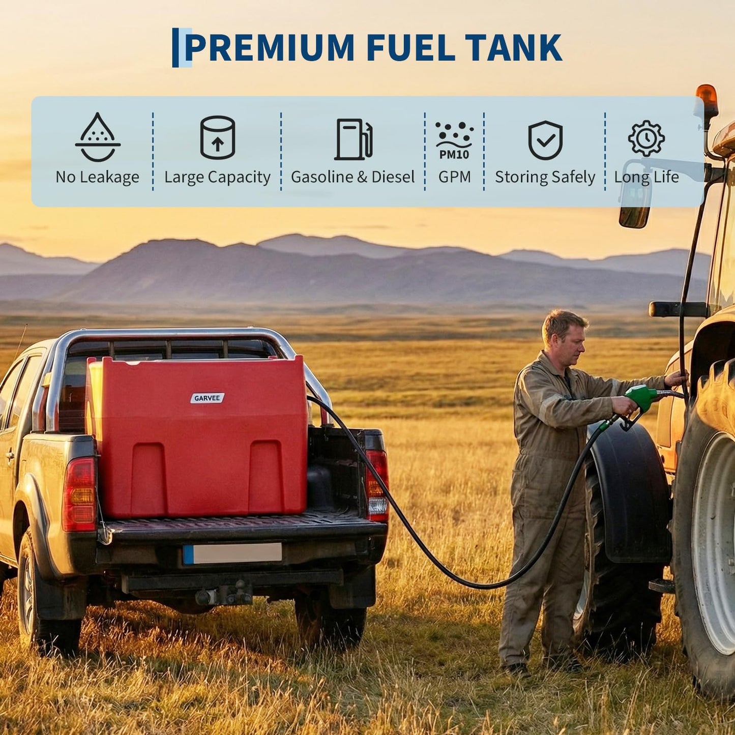 Garvee 116 Gallon Portable Fuel Transfer Tank with 12V Electric Pump, 10 GPM Fast Flow, 13ft Hose & Auto Shut-Off Nozzle, Heavy Duty Poly Fuel Storage Container for Farm, Truck, Equipment, Red