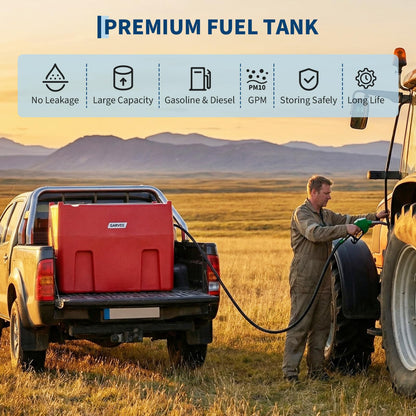 Garvee 116 Gallon Portable Fuel Transfer Tank with 12V Electric Pump, 10 GPM Fast Flow, 13ft Hose & Auto Shut-Off Nozzle, Heavy Duty Poly Fuel Storage Container for Farm, Truck, Equipment, Red