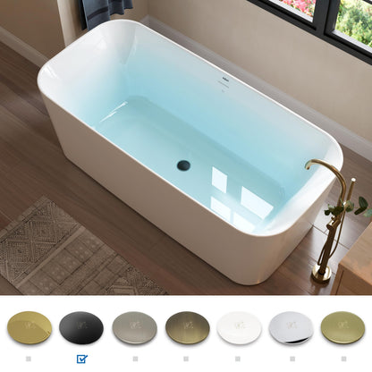FerdY Maui 67" Acrylic Freestanding Bathtub, Contemporary Elegant Design Soaking Tub with Matte Black Drain and Minimalist Linear Design Overflow, Easy to Install