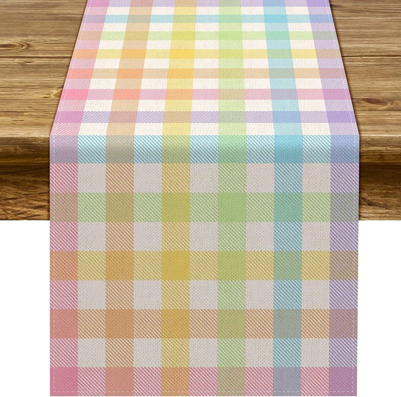 Pudodo Easter Buffalo Plaid Check Table Runner Spring Holiday Farmhouse Fireplace Kitchen Dining Room Home Party Decoration (13" x 90")