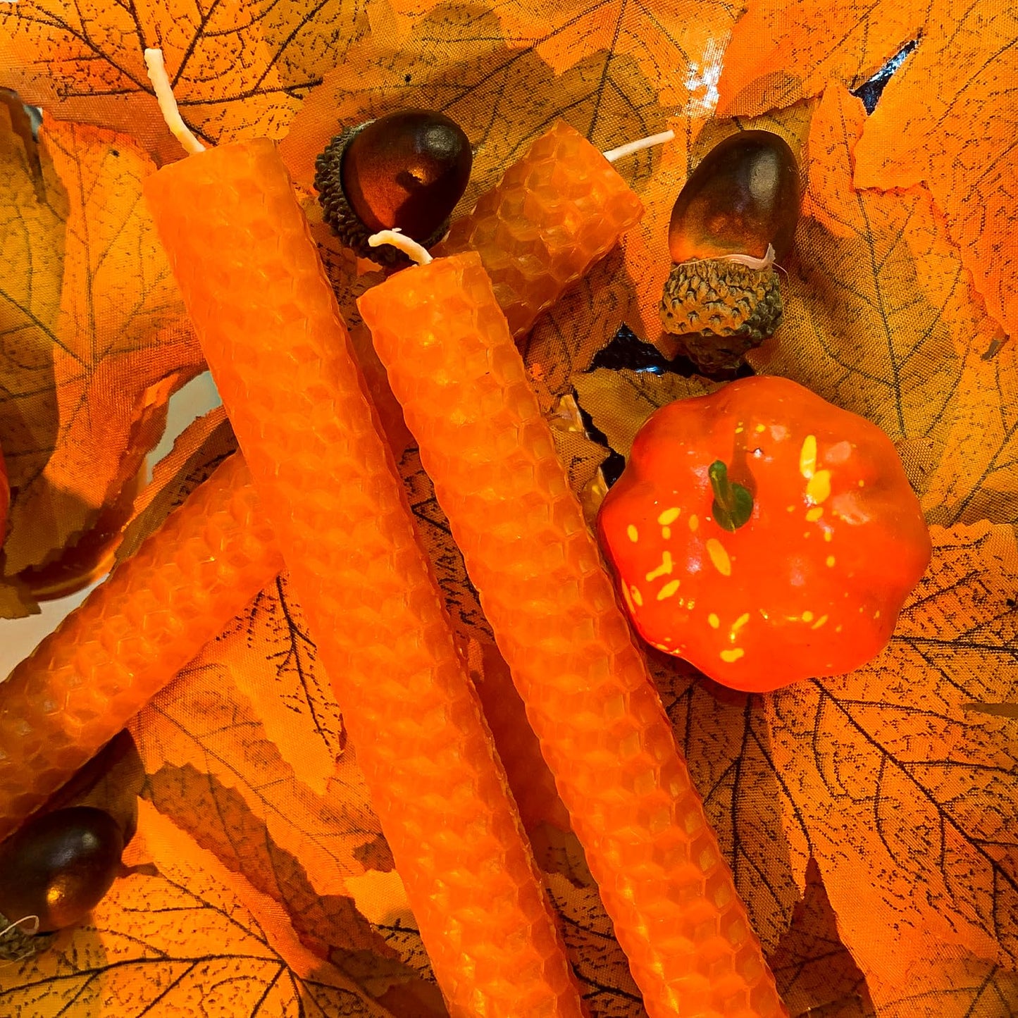 Orange Beeswax Taper Candles Set of 6pcs, 9" Long Candlesticks for Autumn, Unscented & Smokeless & Handrolled Bees Wax Candles for Home, Dia 0.82" Base,Burning Time 4 Hours