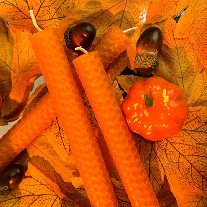 Orange Beeswax Taper Candles Set of 6pcs, 9" Long Candlesticks for Autumn, Unscented & Smokeless & Handrolled Bees Wax Candles for Home, Dia 0.82" Base,Burning Time 4 Hours