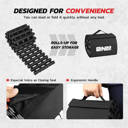 DNA Motoring 48" Portable Recovery Traction Tracks Mat, Load 7 Ton Car Non-Slip Mat, Off-Road Emergency Aid Devices for Snow, Ice, Mud, Sand, 2PC, w/Bag, Black