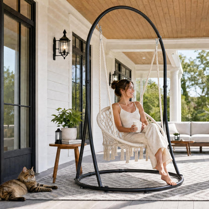 SUNCREAT Hammock Chair with Stand Included, Heavy Duty Hanging Chair with Stand, 330 lbs Capacity, Patented, Beige