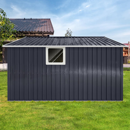KEIKI 10.6 x 11.2FT Outdoor Storage Shed with Window, Sliding Door, Sloped Roof，Metal Garage Tool Bike Sheds for Backyard, Garden, Patio, Lawn,Gray