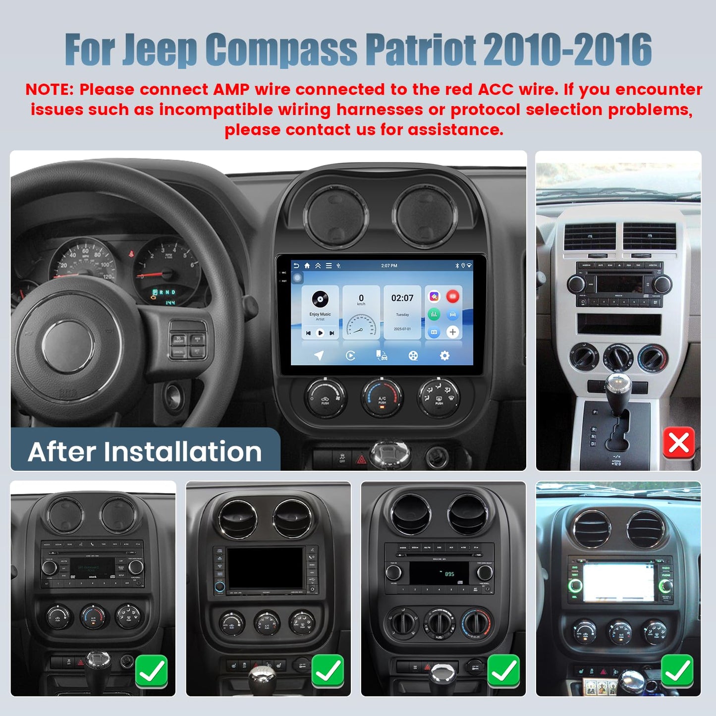 4+128G Radio for Jeep Compass Patriot 2010-2016, 10.1" Touch Screen Radio Kit with Wireless CarPlay/Android Auto, 5GHz WiFi, Bluetooth 5.0, EQ, GPS Navigation, 1280 * 720, Backup Camera