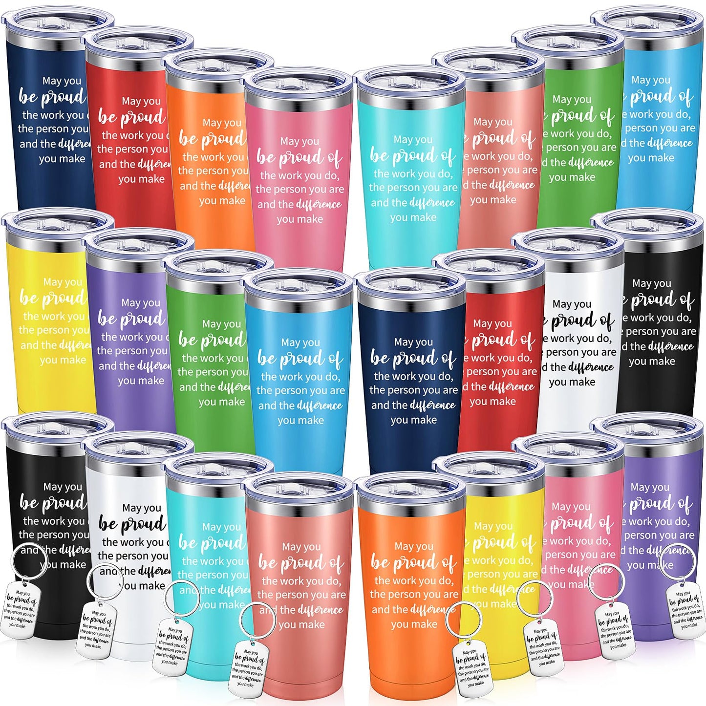 Inbagi 24 Sets Thank You Gifts May You Be Proud Tumbler with Keychain 20 oz Stainless Steel Insulated Cup with Lids and Straws for Nurse Appreciation Teacher Graduation Employee Gifts Bulk(Multicolor)