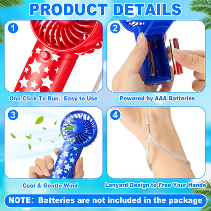 Rossesay 50 Set 4th of July Mini Portable Fans Red White Blue Patriotic Handheld Fans Bulk with Thank You Cards Organza Bags for Summer Independence Day Party Favors, Battery Not Include
