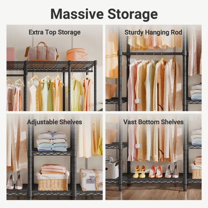 VIPEK V50 Heavy Duty Clothes Rack, Extra Large Freestanding Garment Rack with Adjustable Shelves, Open Closet Storage System for Bedroom, Reach-in/Walk-in Closet, 1300 lbs Capacity, Black