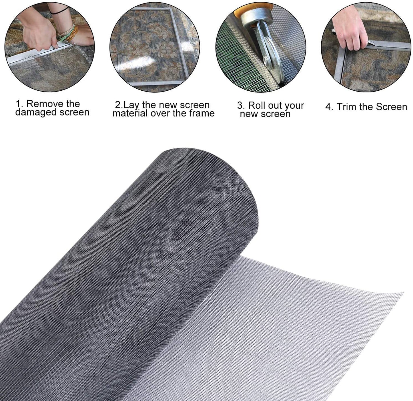 Fiberglass Window Screen Roll 96" x 100' Continuous Roll UV Protection Install and Repair Door and Window Screen(96" x 100', Black)