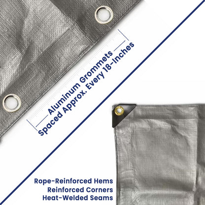 Tarps Now 16x24 ft Heavy Duty Plastic Tarp (Poly Tarp)|12 MIL Waterproof Cover|Rip & Tear-Resistant|Rustproof Grommets & Reinforced Edges|Ideal for Roof, Camping, Tent & Outdoor Protection - Silver