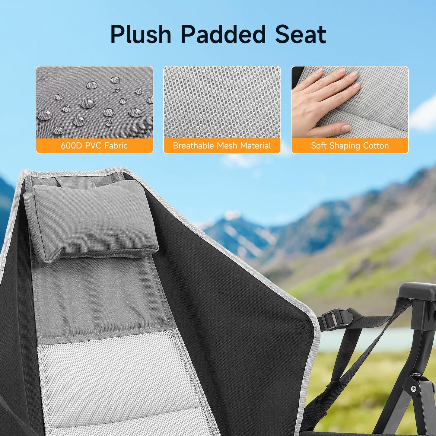 Hammock Camping Chair Set of 2 with Adjustable Backrest, 400lbs Heavy Duty Portable Swing Chair Outdoor with Headrest and Cup Holder, Foldable Camping Chair for Camping, Travelling, Patio, Lawn, Black