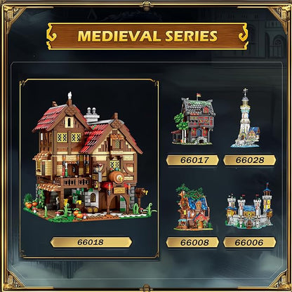 Reobrix Medieval Tavern Building Set European Century Bistro Kit 66018 Collectible Architecture Display with Highly Detailed Wine Cellar &amp Armory Creative Construction Gifts for Adults Teens 1