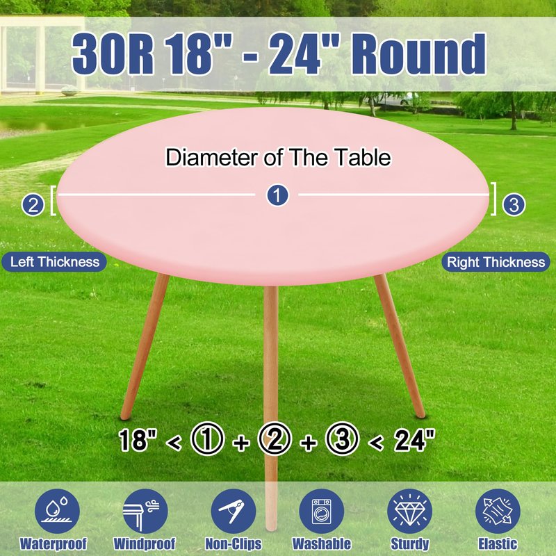 Moosfor Round Spandex Valentines Day Tablecloth, Elastic Fitted Waterproof Tablecloths for 18"-24" Tables, Stretch Washable Picnic Table Cover for Camping, Dining, Indoor and Outdoor, Pink